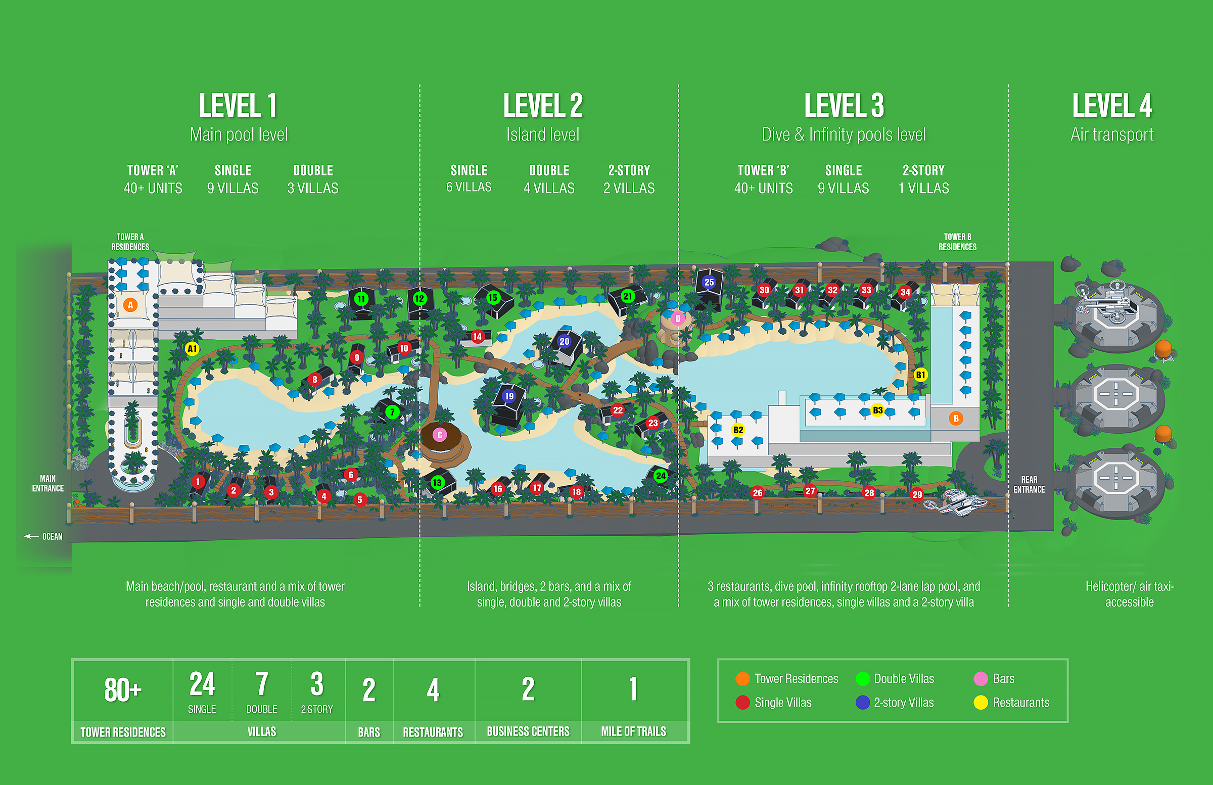 Resort in Mexico map and directory design.